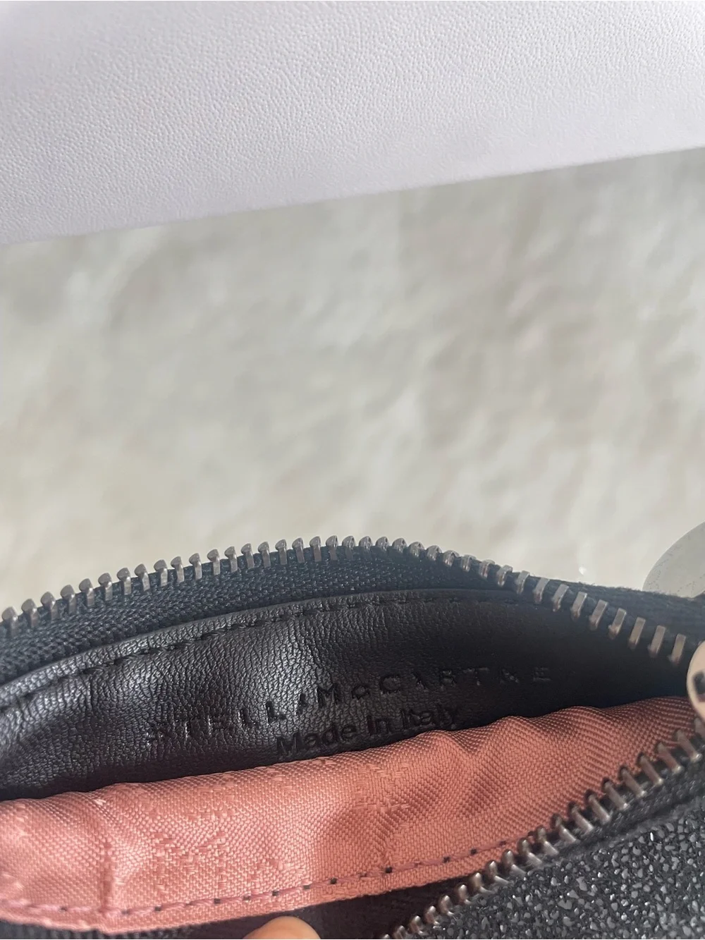 Stella McCartney Falabella Black Card Pouch with Silver Chain Trim